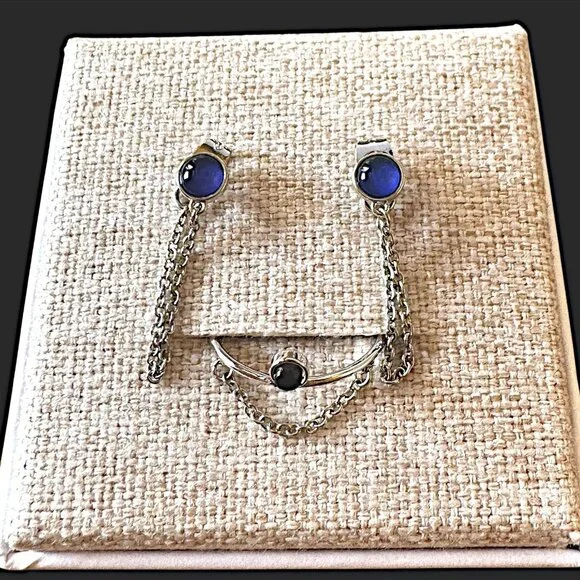 Pura Vida Mood Chain Wrap Post Earrings & Ring Size 8 with Chain Set - Picture 3 of 6